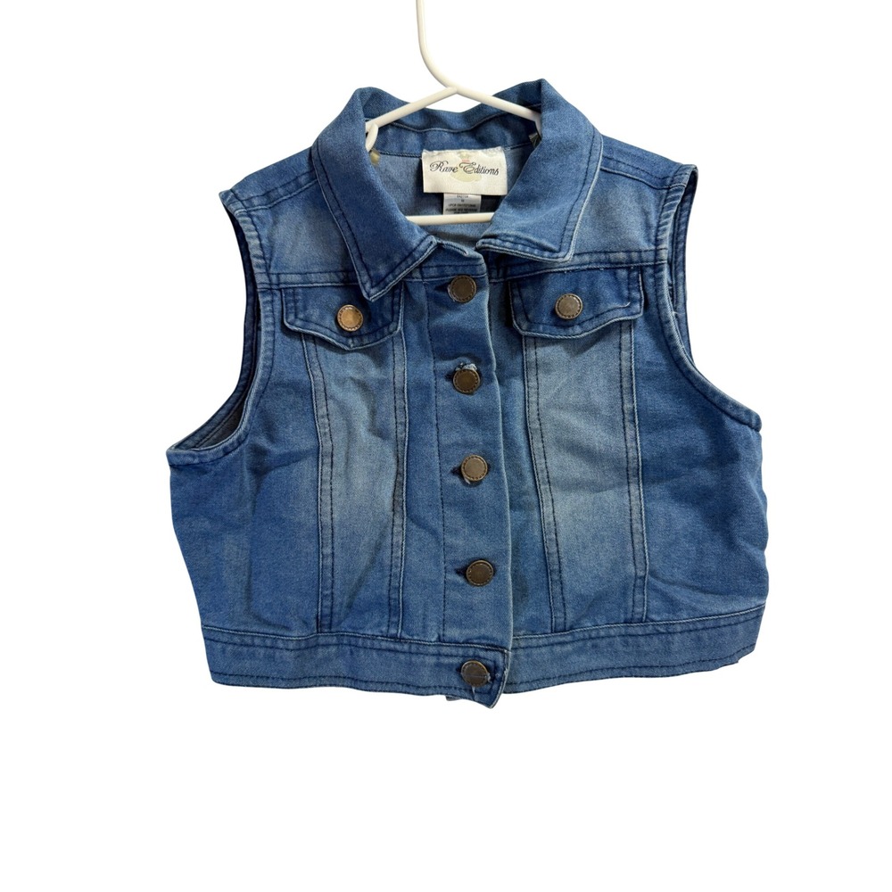 Rare Editions Girls Blue Denim Vest Size 10 Button Front Pockets Sleeveless